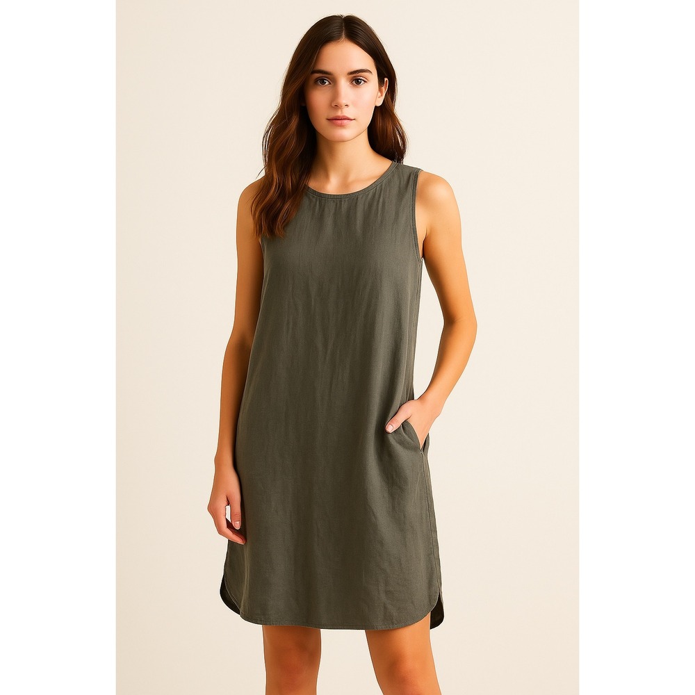 Velvet by Graham & Spencer 100% Linen Sleeveless Dress XS Gray Washed Tank Shift